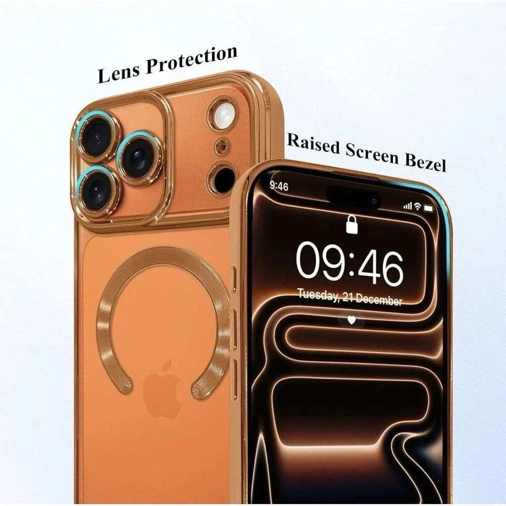 NWT ZIYE iPhone 17 Pro Max MagSafe Magnetic Case Orange Clear Gold Trim TPU